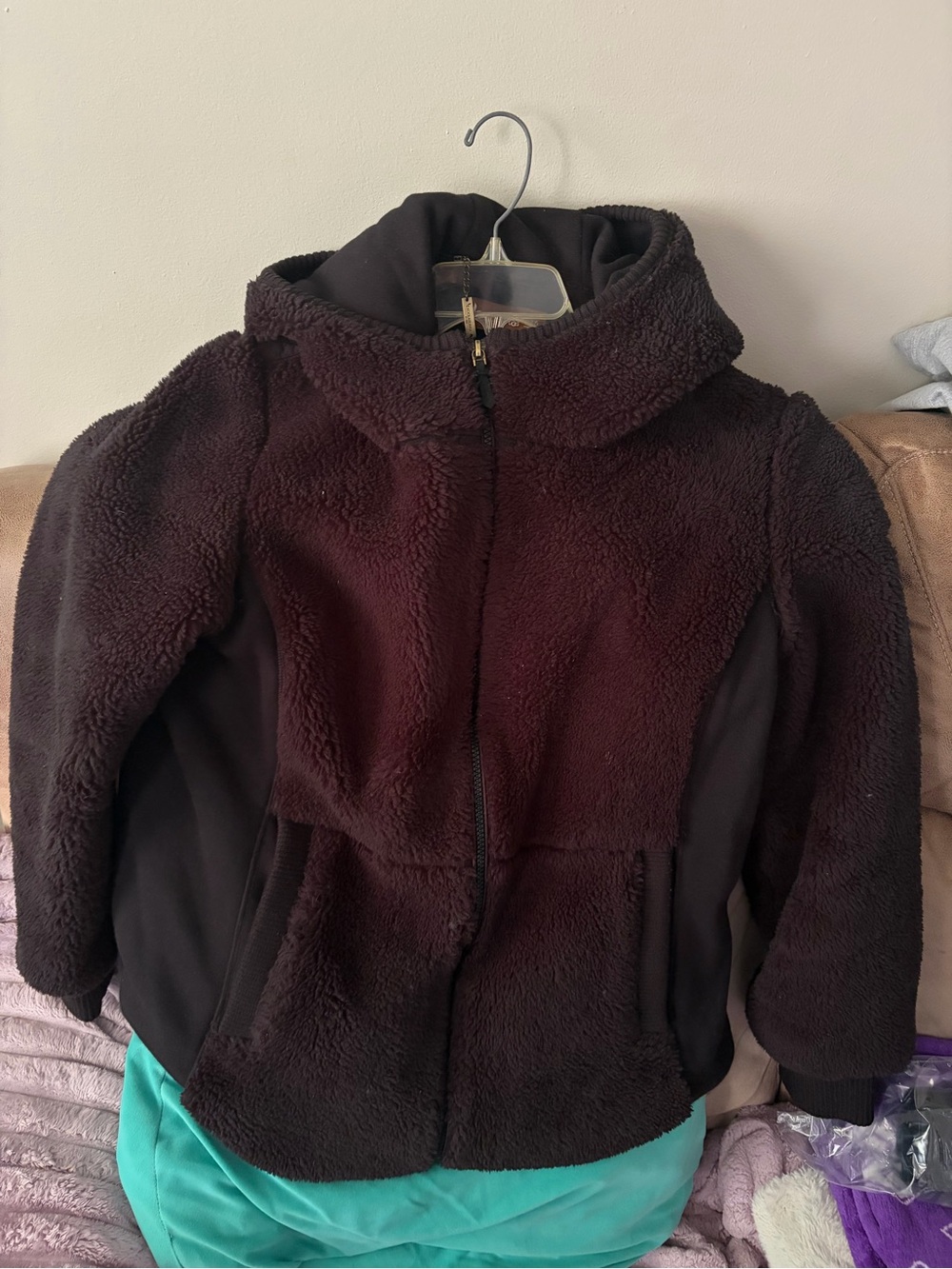 Koolaburra Women's Plush Sherpa Hooded Puffer Jacket in Dark Brown